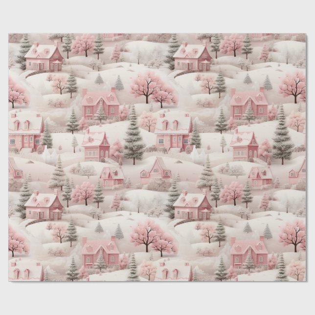 Vintage Pink Christmas  Wrapping Paper (Flat)