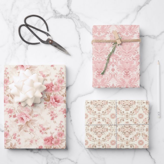 Vintage Pink Christmas Wrapping Paper (Front)