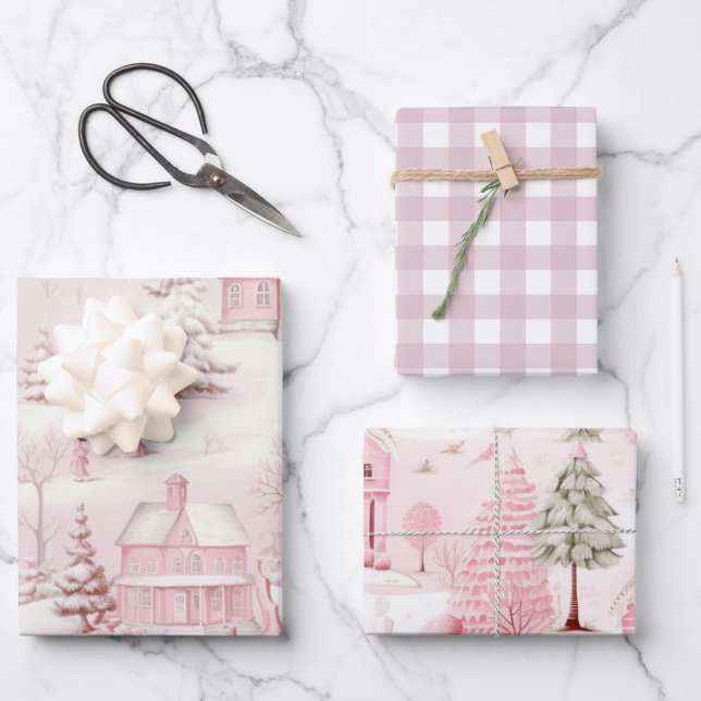 Vintage Pink Christmas  Wrapping Paper Sheet (Front)