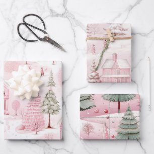 Vintage Pink Christmas  Wrapping Paper Sheet