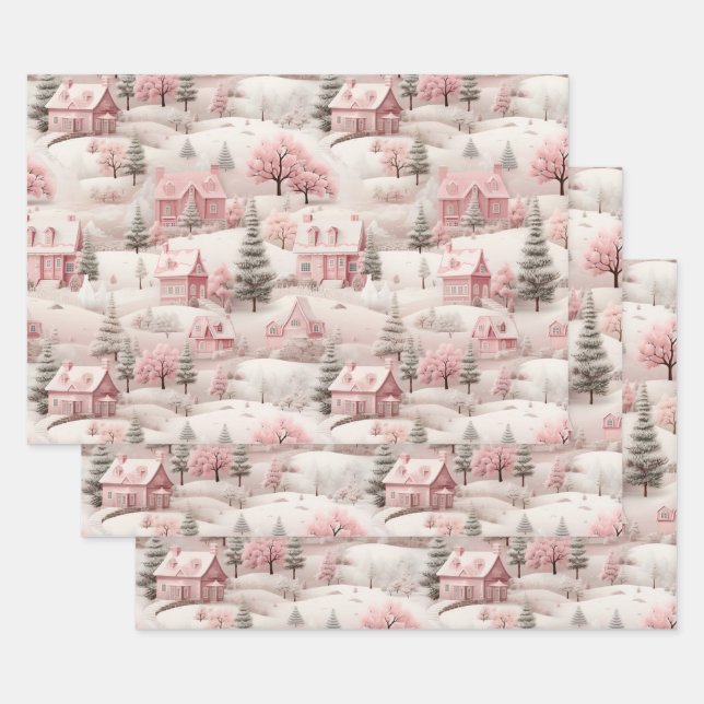 Vintage Pink Christmas  Wrapping Paper Sheet (Set)