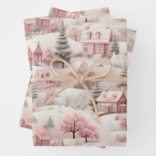Vintage Pink Christmas  Wrapping Paper Sheet