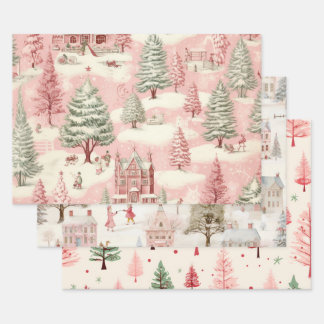 Vintage Pink Christmas  Wrapping Paper Sheet
