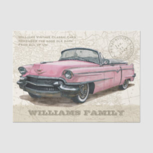 Vintage Pink Classic Convertible Car Tissue Paper