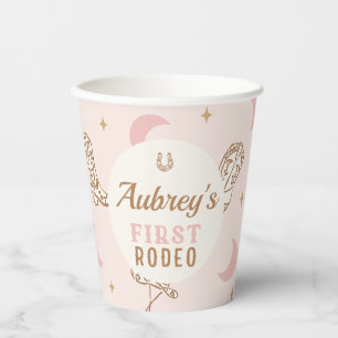 Vintage Pink Cowgirl First Rodeo 1st Birthday Paper Cups