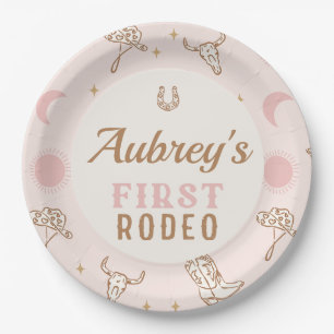 Vintage Pink Cowgirl First Rodeo 1st Birthday Paper Plate
