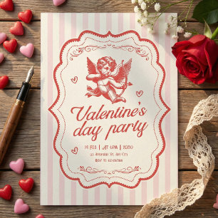 Vintage Pink Cream Cupid Bow Heart Valentine Art Invitation