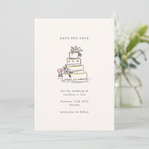 Vintage Pink Cream Doodle Minimalist Wedding Cake Save The Date