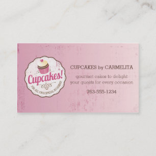 Vintage pink cupcake label bakery baking business card