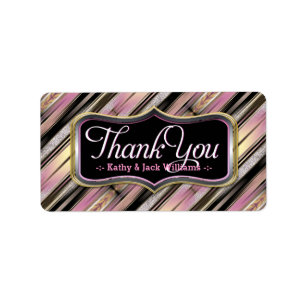 Vintage Pink D-Stripes Thank You Sticker Labels