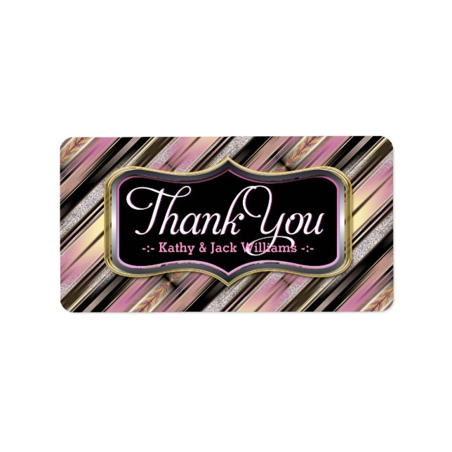 Vintage Pink D-Stripes Thank You Sticker Labels (Front)