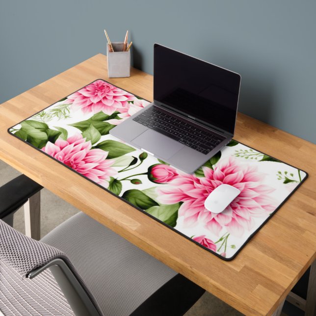 vintage Pink Dahlias Floral Pattern  Desk Mat (Office 2)