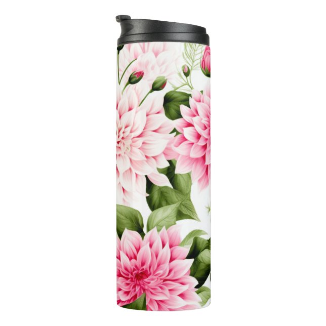 vintage Pink Dahlias Floral Pattern  Thermal Tumbler (Rotated Right)