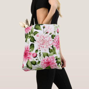 vintage Pink Dahlias Floral Pattern Tote Bag