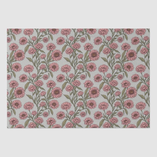 Vintage Pink Daisies Flower Botanical Garden Tissue Paper (Front)
