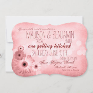 Vintage Pink Daisies Typography Wedding Invitation
