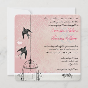 Vintage Pink Damask Birdcage Save the Date