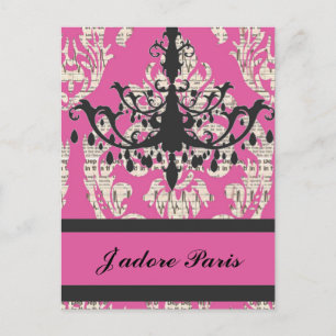 Vintage Pink Damask  Chandelier paris fashion Postcard