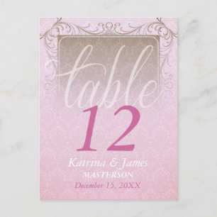 Vintage Pink Damask Dream Wedding Table Number Postcard