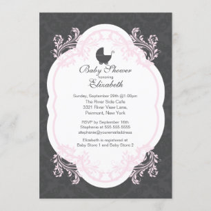 Vintage Pink Damask Girls Baby Shower Invitation