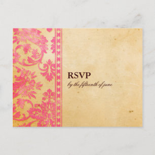 Vintage Pink Damask Lace Wedding RSVP Invitation Postcard