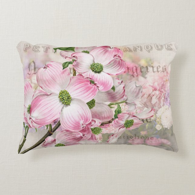 Vintage Pink Dogwood Blossoms Throw Pillow (Front)