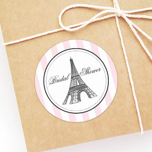 Vintage Pink Eiffel Tower Paris Bridal Classic Round Sticker