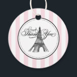Vintage Pink Eiffel Tower Paris Wedding Favour Tags<br><div class="desc">Lovely round wedding favour tag featuring "Thank You" in elegant calligraphy script with an Eiffel Tower illustration on a pink and white stripe background with decorative border. The back displays a coordinating pink stripe pattern. A romantic Parisian-inspired accent for wedding favours. All text is fully customisable. Coordinates with our pink...</div>