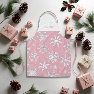 Vintage Pink elegant Snowflakes Personalised Apron