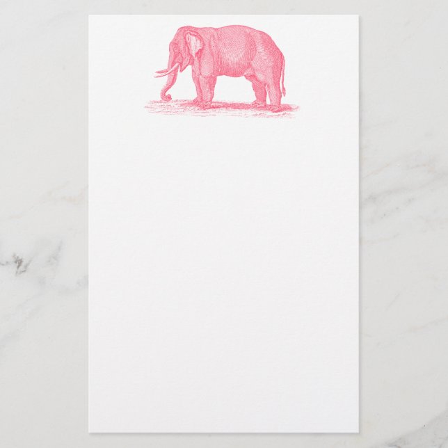 Vintage Pink Elephant 1800s Elephants Illustration Stationery (Front)