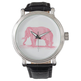 Vintage Pink Elephant 1800s Elephants Illustration Watch