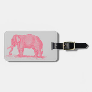 Vintage Pink Elephant on Grey 1800s Elephants Luggage Tag
