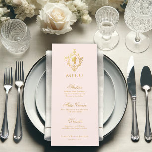 Vintage Pink Faux Gold Crest Regency Bridal Shower Menu