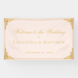 Vintage Pink Faux Gold Elegant Wedding Welcome Banner