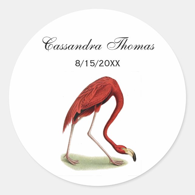 Vintage Pink Flamingo #1 Classic Round Sticker (Front)