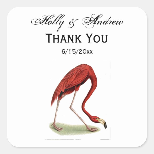 Vintage Pink Flamingo #1 Square Sticker (Front)