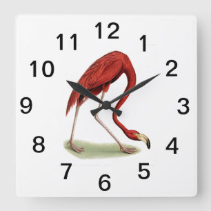 Vintage Pink Flamingo #1 Square Wall Clock