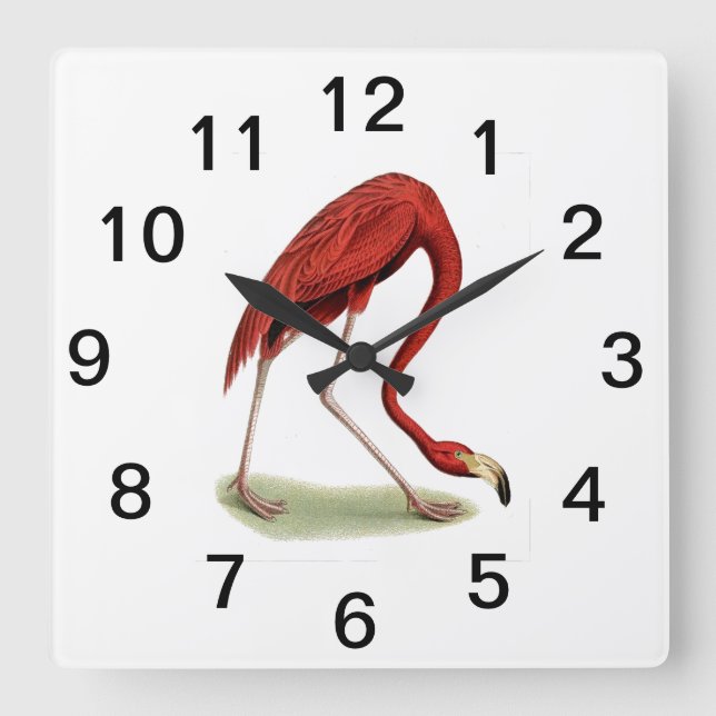 Vintage Pink Flamingo #1 Square Wall Clock (Front)