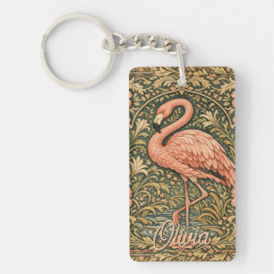 Vintage Pink Flamingo art nouveau design Key Ring
