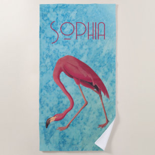 Vintage Pink Flamingo Beach Towel