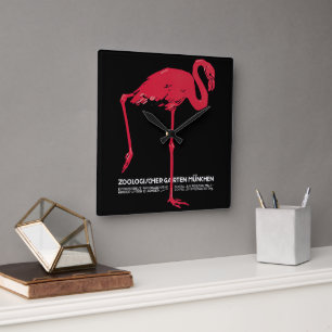 Vintage Pink Flamingo Bird at Germany Munich Zoo Square Wall Clock