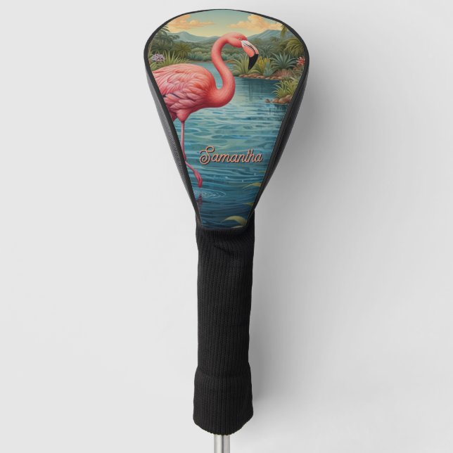 Vintage pink flamingo Golf Head Cover (Front)
