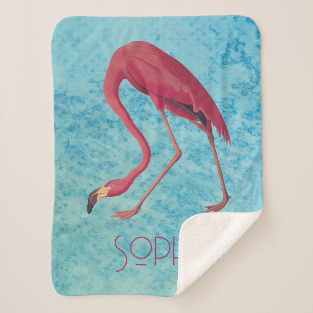Vintage Pink Flamingo Sherpa Blanket (Front)