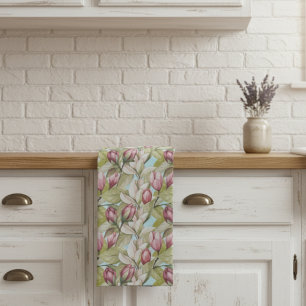 Vintage Pink Floral And Leaf Pattern  Tea Towel