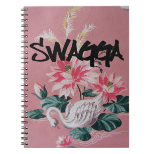 Vintage Pink Floral and Swan Wallpaper Notebook