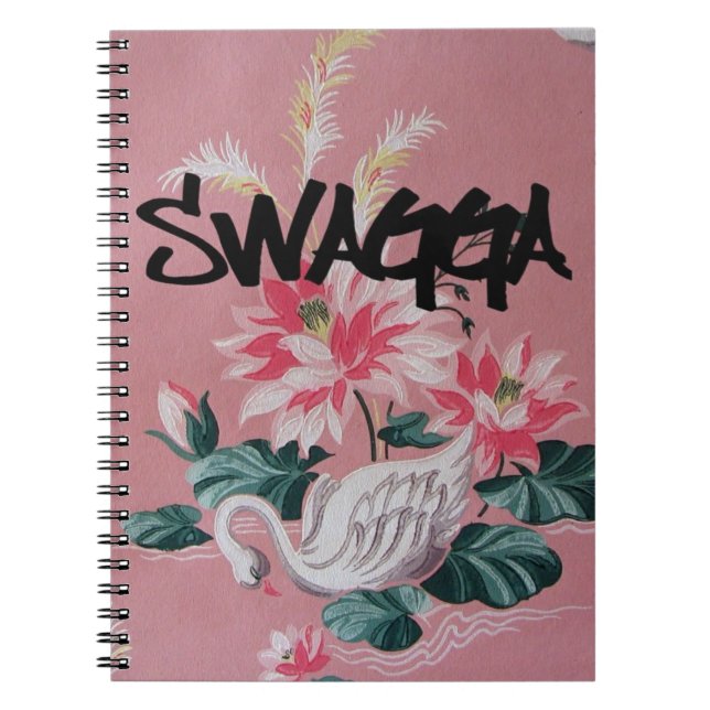 Vintage Pink Floral and Swan Wallpaper Notebook (Front)