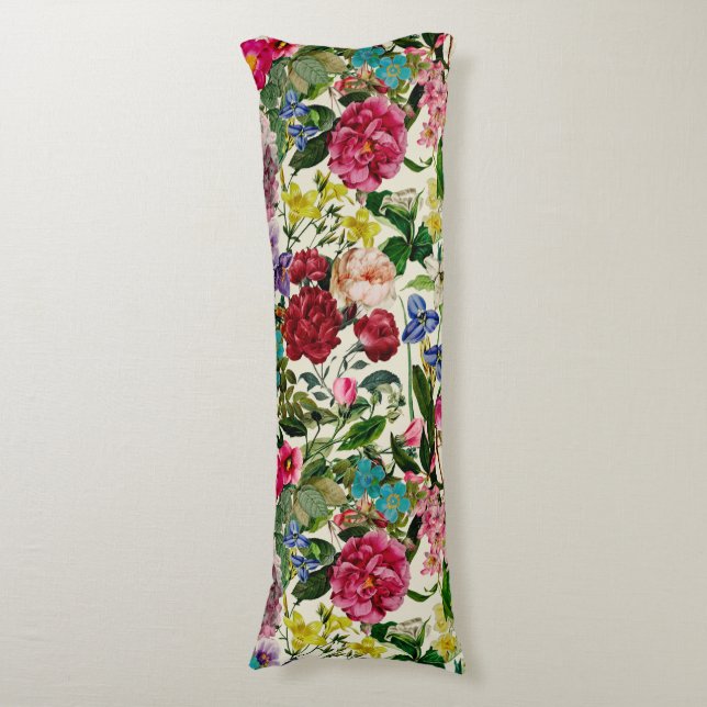 Vintage pink floral beige pattern body cushion (Front Vertical)