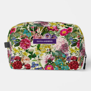 Vintage pink floral beige pattern monogram dopp kit
