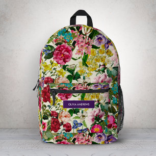 Vintage pink floral beige pattern monogram printed backpack