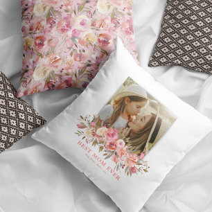 Vintage Pink Floral Best Mum Ever Photo Cushion